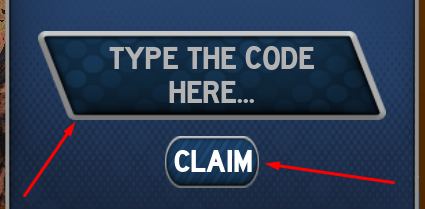 The TYPE THE CODE HERE... box and CLAIM button in New Journey