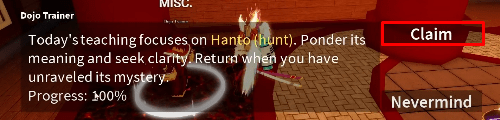 Blox Fruits Dojo Trainer Purple Belt claim button