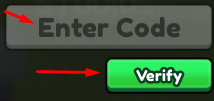 The "Enter Code" box and Verify button in Stealing From Brainrots