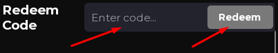 Enter Code box and Redeem button to redeem codes in Card RNG: Expansion