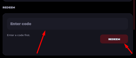 The Enter code box and REDEEM button in BitKaisen