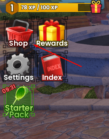 Shop icon to go to the code section