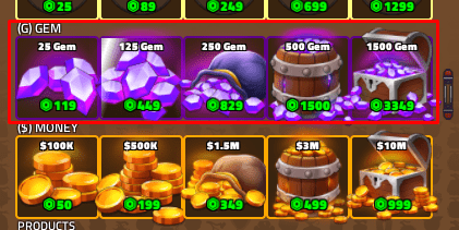 King Legacy shop Gem section