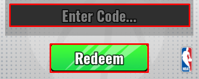 NBA: Heroes enter codes box and redeem button