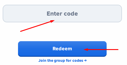 Enter code box and Redeem button to use codes in Rarest Answer Wins!