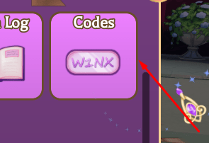 The Codes button in Winx - The Fairy Guardians