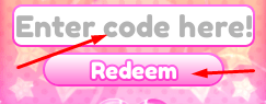 Enter code here! box and Redeem button to redeem codes in Dress To Impress