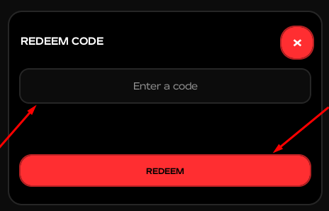 The Enter a code box and REDEEM button in Road to Glory: Football
