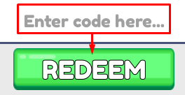 The "Enter code here" box and REDEEM button in Sneakers Climb and Jump
