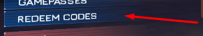 The REDEEM CODES button in Decaying Winter