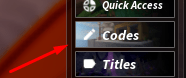 The Codes button in Fisch