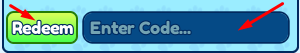 The "Enter Code" box and Redeem button in +1 Muscle Every Second