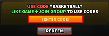 Basketball Showdown enter codes box and redeem button