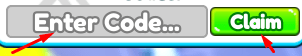 The "Enter Code" box and Claim button in Gym Fight Simualator