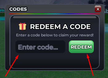 The Enter code... box and REDEEM button in Realistic War Tycoon