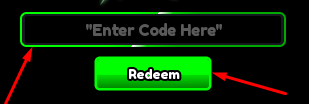 The Enter Code Here box and Redeem button in Anime War RNG