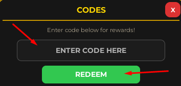 The "Enter Code Here" box and REDEEM button in Dragon Ball Incremental