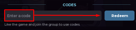 The "Enter a code" box and Redeem button in Raids & Riches