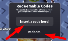 The code redeeming interface in Infinite Script Fighting