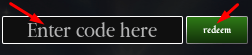 The "Enter code here" box and redeem button in Tensura: Incremental