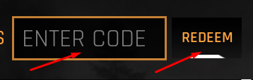 ENTER CODE box and REDEEM button to redeem codes in TOTAL WAR