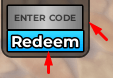 The "ENTER CODE" box and Redeem button in Traitor vs Sheriff DUELS
