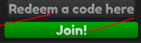 Redeem code here box and Join! button to redeem codes in Grabpack Sandbox Game