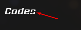 Codes button that reveals the code redemption interface