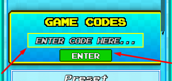 The ENTER CODE HERE... box and ENTER button in Fly it!