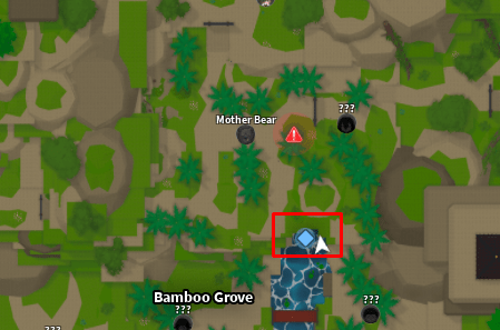 A map of Slayers 2 with the waterfall spot marked