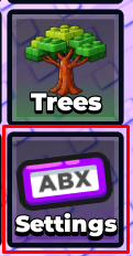 Grow a Brainrot Tree settings button
