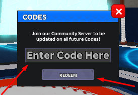 The Enter Code Here box and REDEEM button in Baseball Universe 9v9