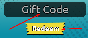 Gift Code and Redeem button to redeem codes in Anime Slayer