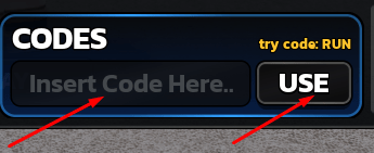 The Insert Code Here box and USE button in RUNAWAYS