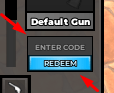 The "ENTER CODE" box and REDEEM button in Knife VS Gun DUELS