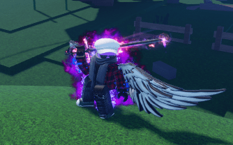 My character holding the Atomic in Sailor Piece