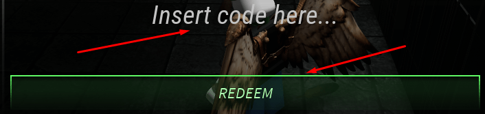 Insert code here box and REDEEM button to redeem codes in TCU : RE-CODE v0.1