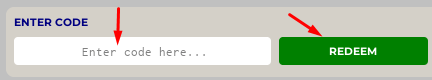 The "Enter code here" box and REDEEM button in FISH.OS