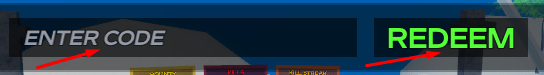 ENTER CODE box and REDEEM button to redeem codes in Devil Fruit Arena
