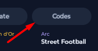 The Codes button in Soccer Legend Incremental