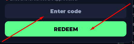 The Enter code box and REDEEM button in Become A Striker