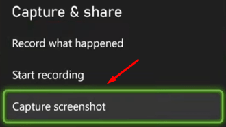 The "Capture screenshot" option on an Xbox Series X
