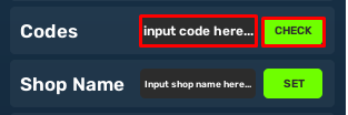 TCG Shop Simulator enter codes box and check button