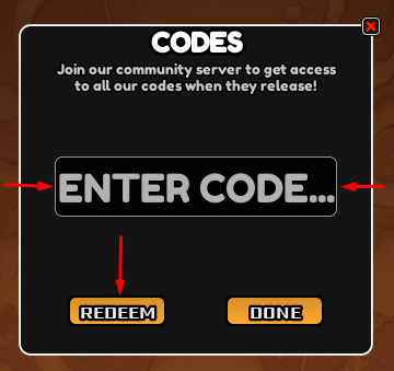 The codes section where you can type and redeem codes in Ant Incremental
