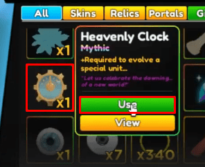 Anime Adventures Heavenly Clock Use button