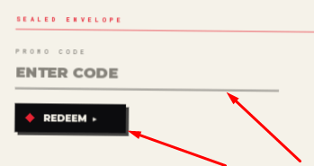 The ENTER CODE box and REDEEM button in Shigaku