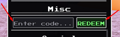 The Enter code... box and REDEEM button in Sans AUs Fighter 2