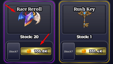 Sailor Piece's merchant's Race Reroll stock with regular money pricing