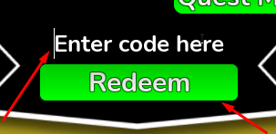 The Enter code here box and Redeem button in Dragon Ball Warriors