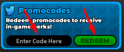 The code redeeming interface in Tycoon Simulator